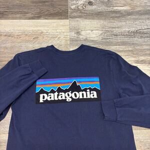 Patagonia Responsibili Tee Navy Blue Mens S Regular Fit Long Sleeve T-Shirt EUC